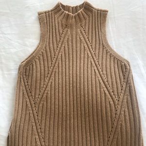 Beige Sleeveless Cashmere Turtleneck Sweater